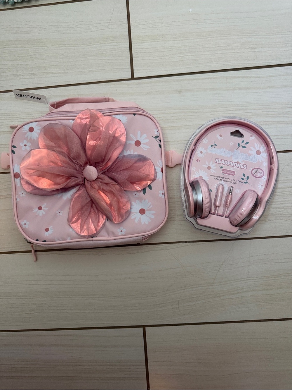 Target Pink Floral Lunch Bag with Metallic Flower and Pink Headphones